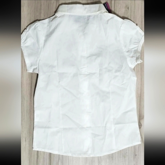 Nautica Girls School Uniform Button Down Ruffle Pleated White Shirt Large 6 Top - Picture 3 of 4